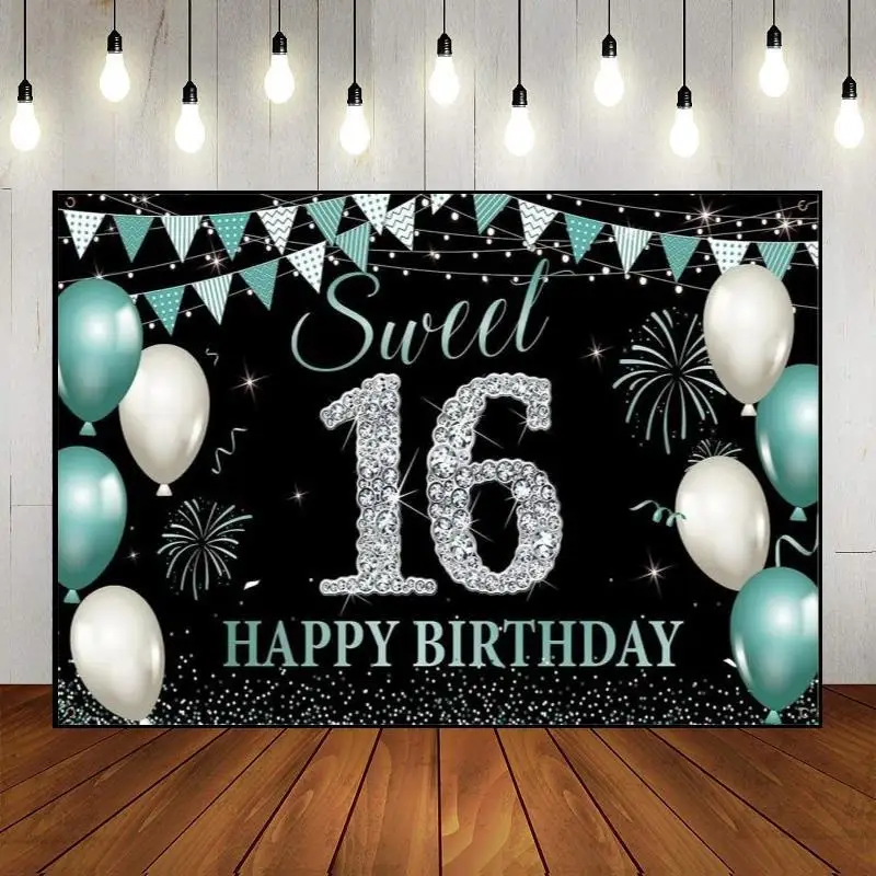 Photography Happy 16th Birthday Boy Girl Prince Princess Golden Balloon The Breath of Youth Party Wall Backdrop Decoration Photo