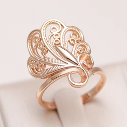 Kinel Hot Fashion Glossy Big Rings for Women 585 Rose Gold Unique Pattern Ethnic Bride Rings Wedding Jewelry Gift 2022 New