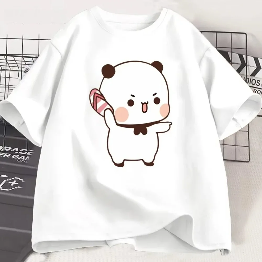 Kawai Panda Bear Bubu Throwing Flip Flop To Dudu T-shirt Men Women Funny Couple T Shirt Casual Fashion Cute Tshirt Valentines