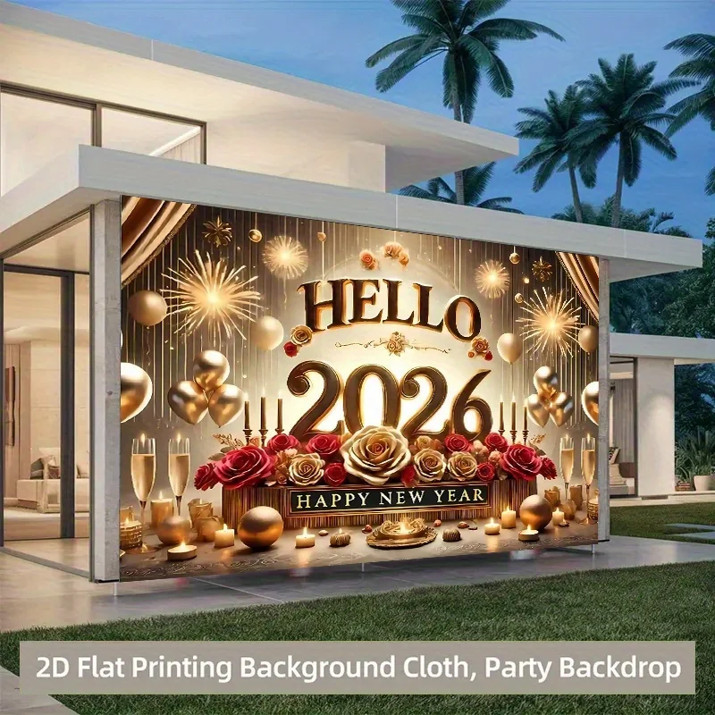 لافتة حفلة مسطحة 2D قطعة واحدة للعام الجديد 2026 لحفلات الزفاف وأعياد الميلاد والذكرى السنوية وعيد الميلاد وعيد الحب #2
