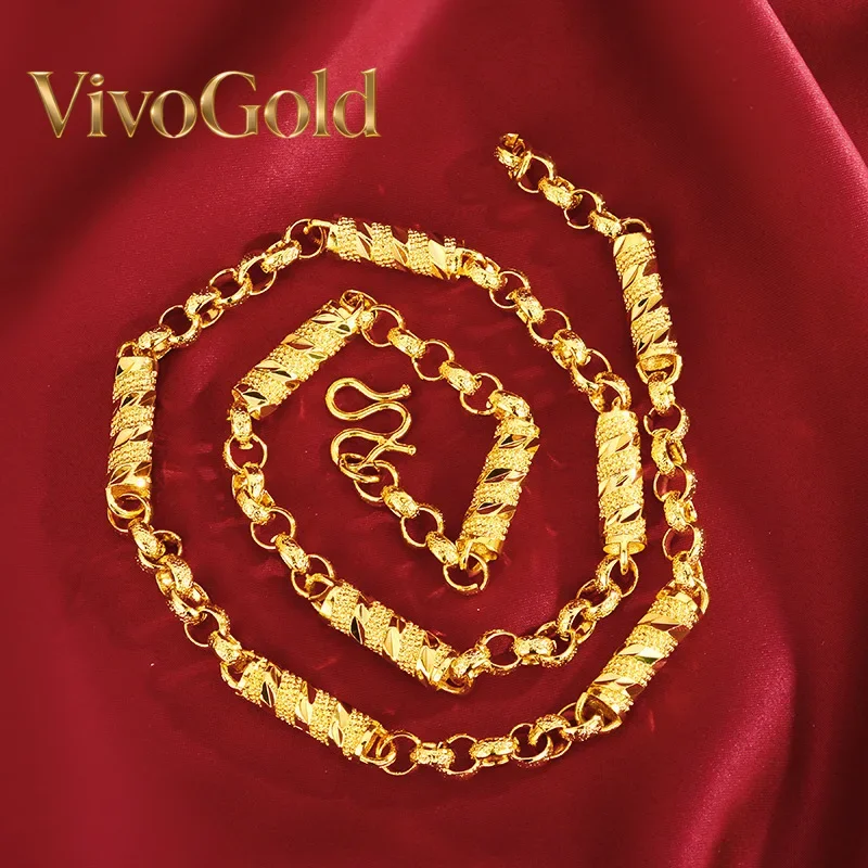 

VivoGold VivoGold Premium AU999 Gold Clavicle Olive Round Bead Hollow Necklace 24K Real Gold Frosted Men's Necklace Big Boss Gol