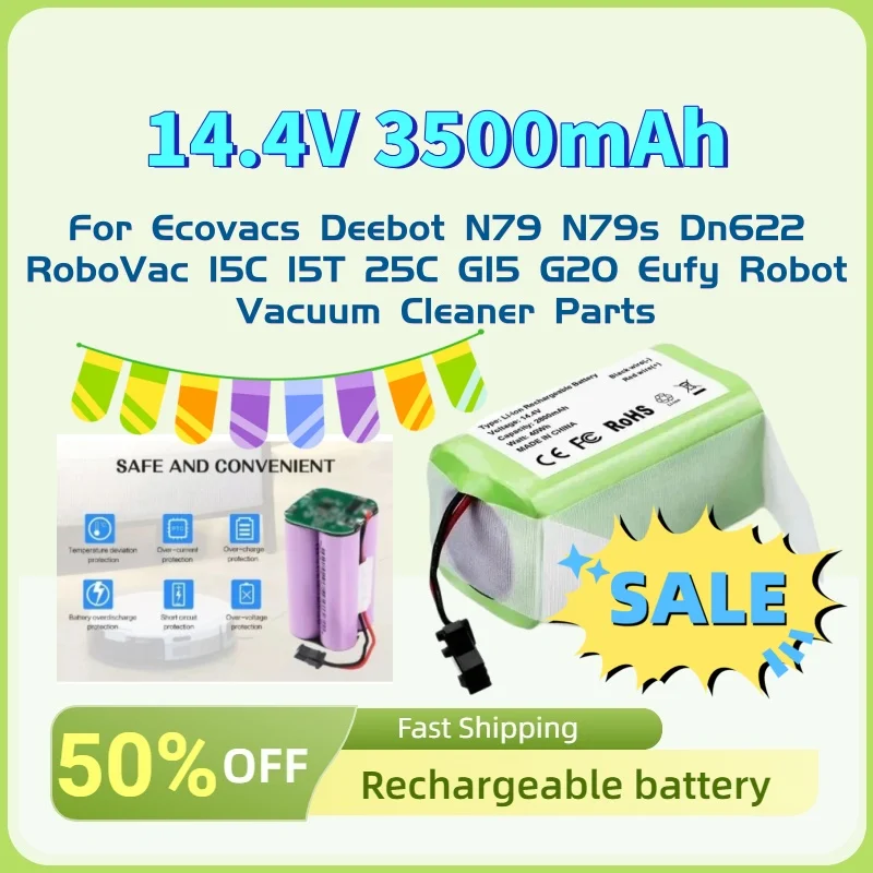 

For Ecovacs Deebot N79 N79s Dn622 RoboVac 15C 15T 25C G15 G20 Eufy Robot Vacuum Cleaner Parts High-Quality 14.4V 3500mAh Battery