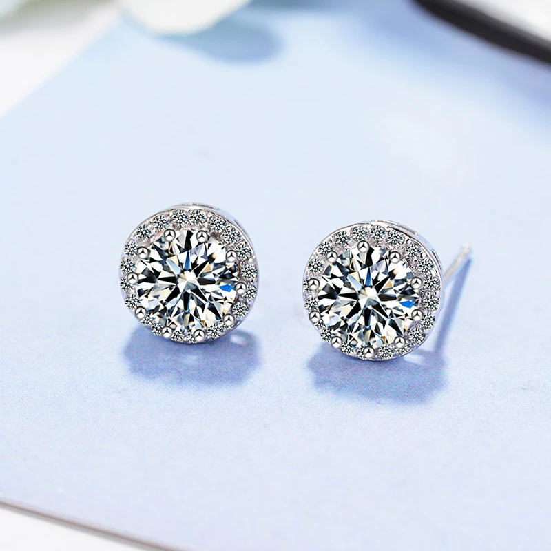 1 Carat Certified Moissanite Stud Earrings For Women Platinum Plating Sterling Silver Diamonds Ear Studs Wedding Fine Jewelry