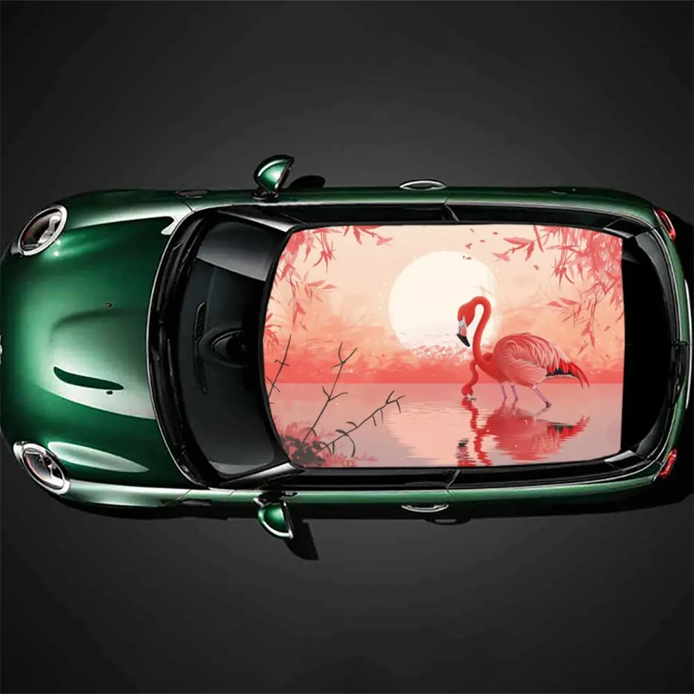 

Полнолуние розовый фламинго принт наклейка на крышу автомобиля обертка гоночный внедорожник авто аксессуары упаковка ПВХ капот автомобиля графическая наклейка украшение