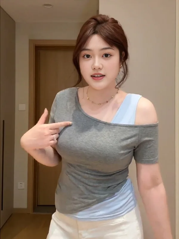 

plus Size Slimming Pure Desire Shoulder Bared Short Sleeve T-Shirt Women's Summer Fashionable Design Unique Casual Top