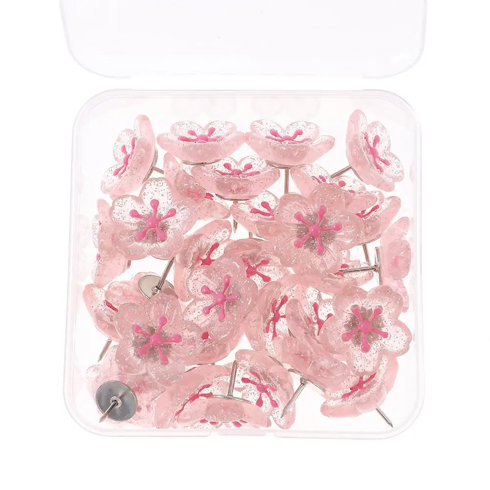 Pink Cherry Blossoms Push Pins, Plastics 1.95cm Pink Resin Glitter Flower Push Pins Decorative Thumbtacks For Bulletin Board