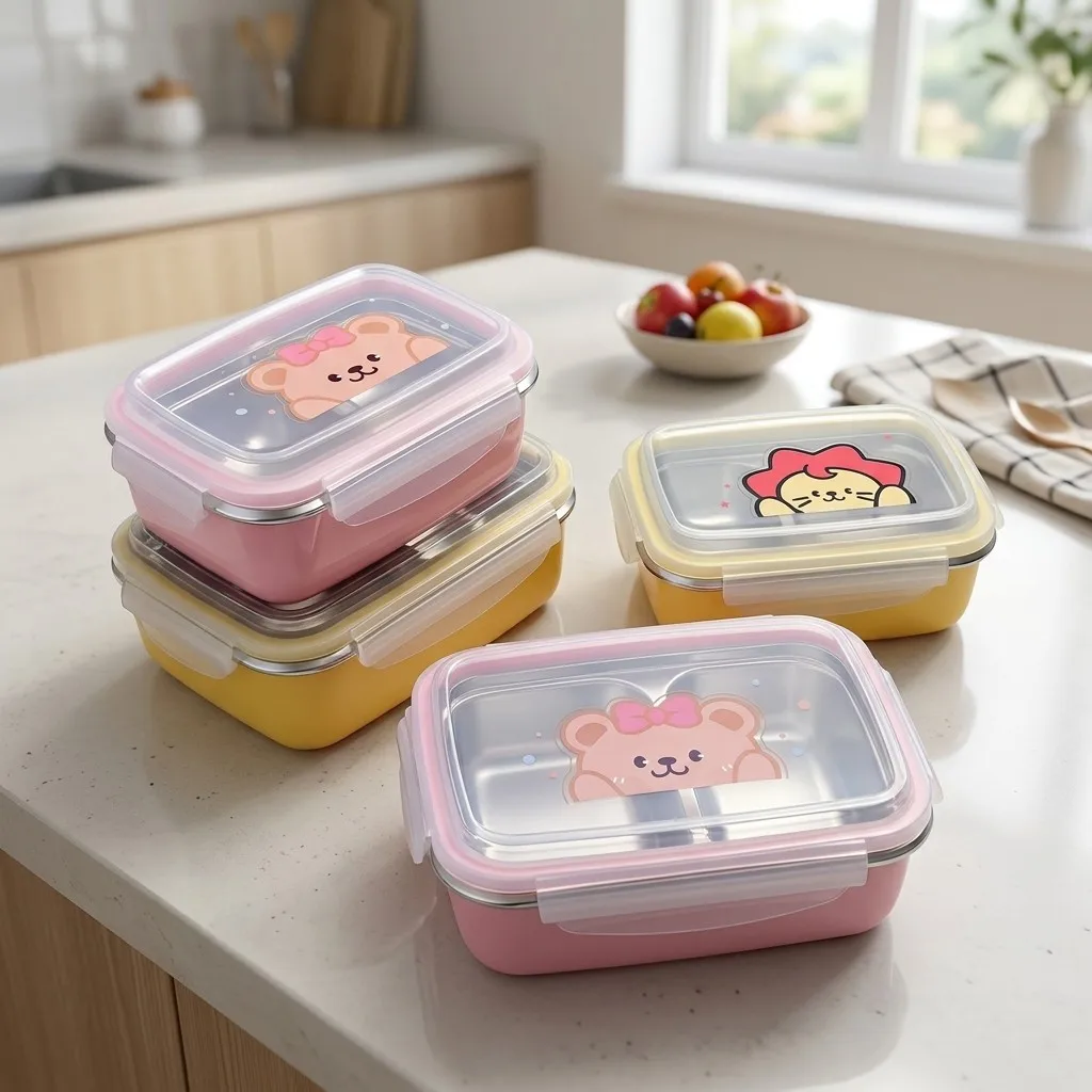 Portable Sealed Divided Bento Lunch Box With Spoon Microwave 304 Stainless Steel Fruit Salad Food Container For Kids Students