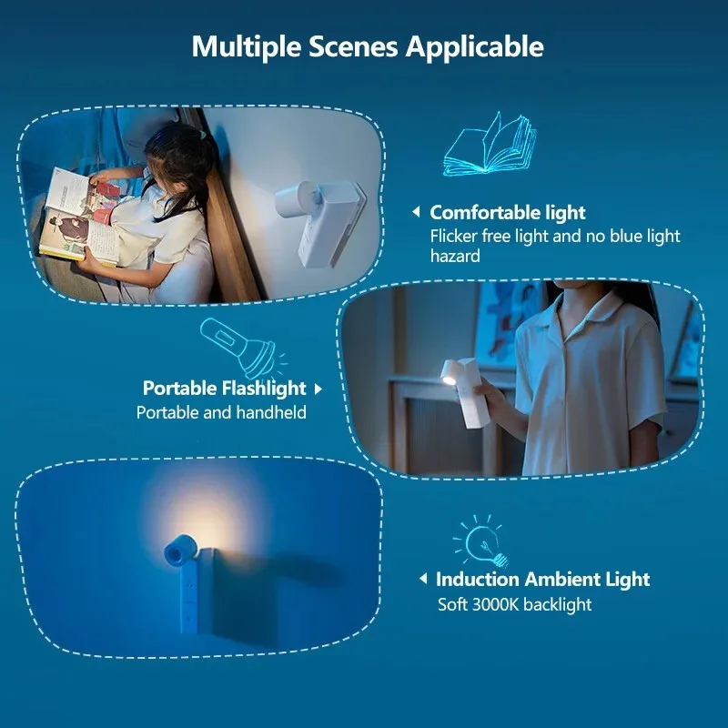 مصباح السرير بإضاءة ليلية من فيليبس PAS341، مستشعر حركة USB من النوع C، شحن بطارية كبيرة وتصميم محمول، ضوء قراءة LED