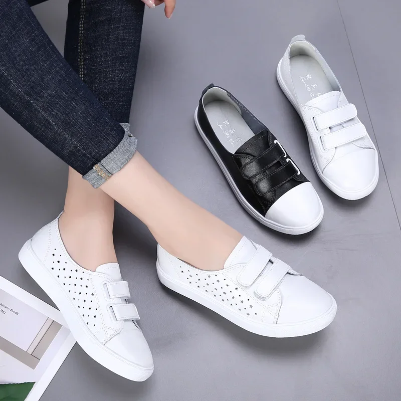 Summer White Women Shoes Moccasins for Genuine Leather Flats Hollowed Breathable Loafers Shoes Women\'s Soft Casual Flat Size 41