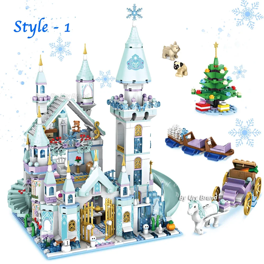 1415PCS Friends Princess Luxury Ice Castles 3 Styles House Movies Winter Snow Horse Figures Blocks Set Toy for Girls DIY Gift