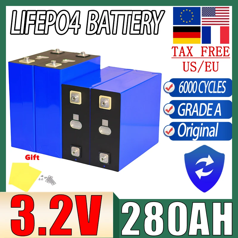

Grade A 3.2V 280AH DIY 12V 24V 48V Lifepo4 Rechargeable Battery Solar Camping Vehicle 3C Lithium Iron Phosphate Battery Tax Free