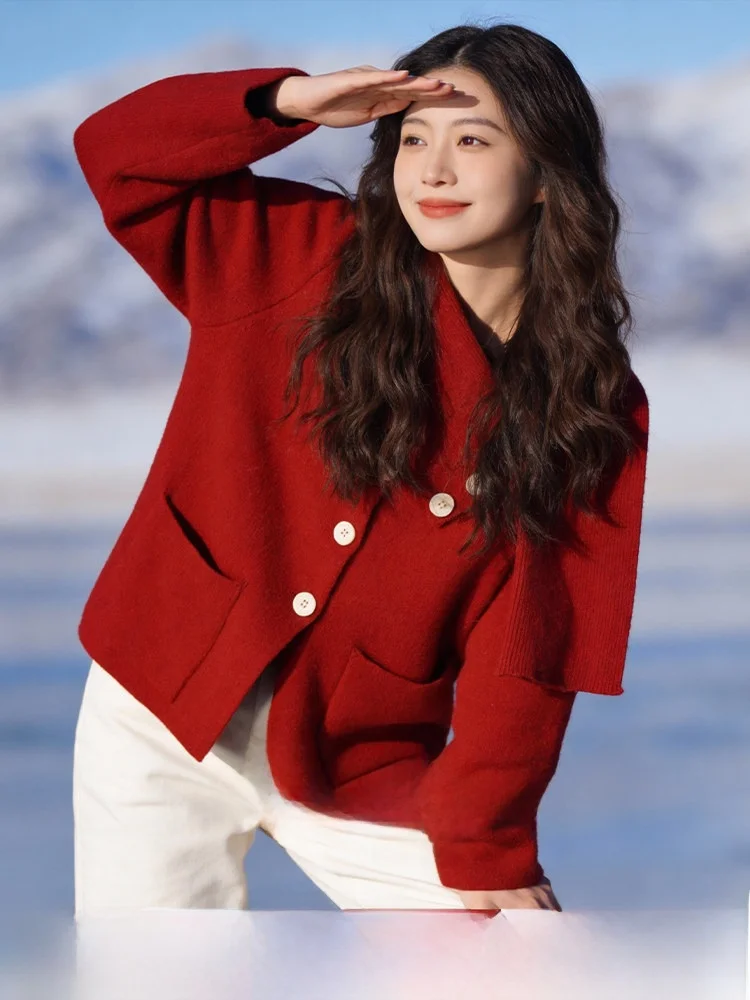 

Faionable Large Size Women's Sweater Design Winter Casual Sle Soft Cozy Sli Coat with Scarf Casual Feel Wool Material