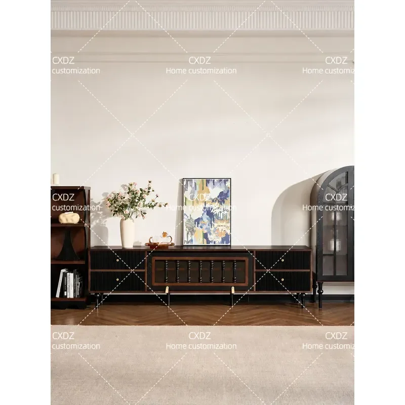 Solid Wood Log TV Cabinet Living Room Retro Furniture Coffee Table Floor Storage Unit Combination Home Decor