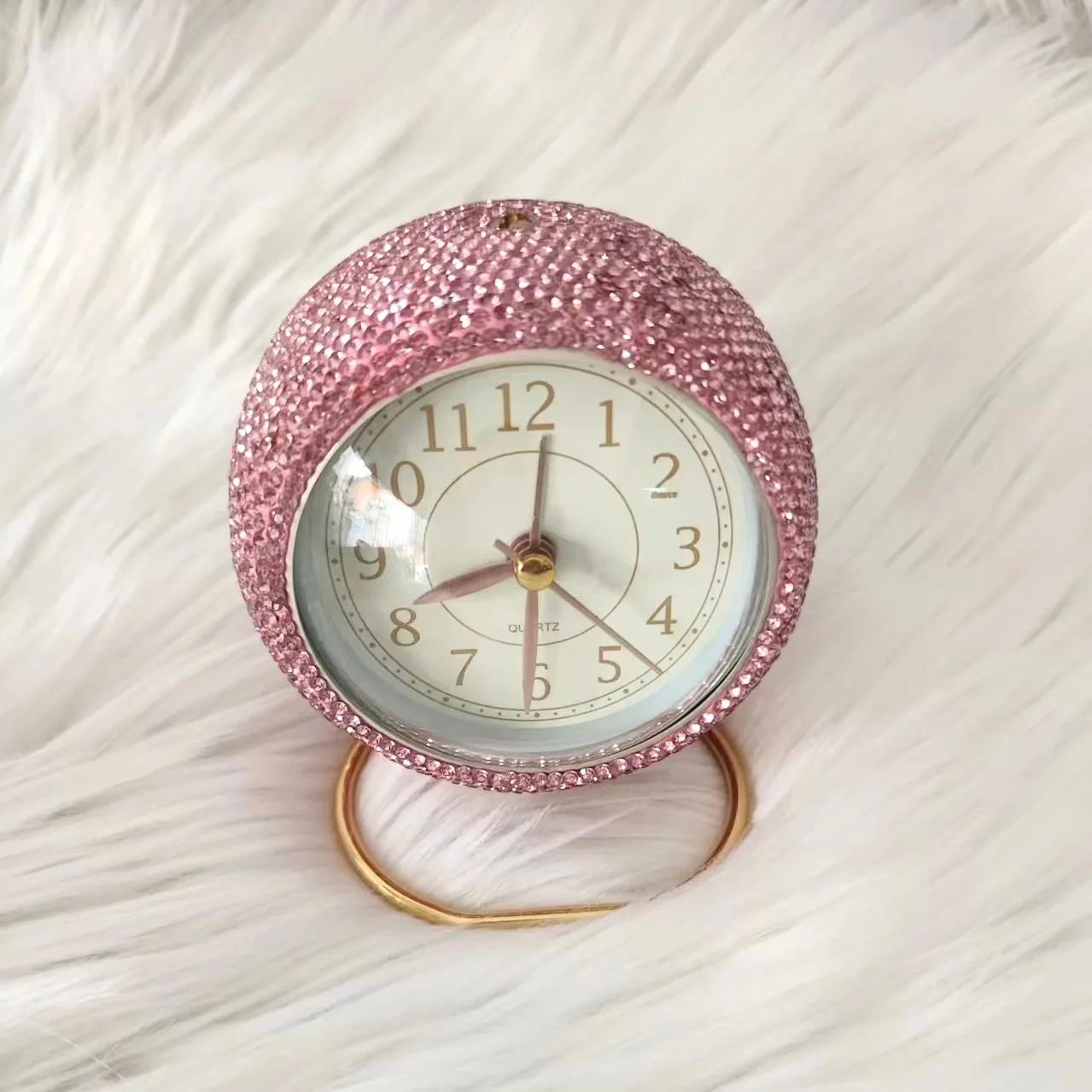 Vintage Alarm Clock Crystal-studded Clock Silent Operation & Night Light For Bedside & Desk Retro Student Style Analog Clock