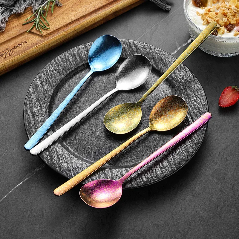 2PCS Pure Titanium Spoon Crystalline Korean Style Kitchen Utensil Soup Spoon Child Eating Spoon Ladle with Long Handle