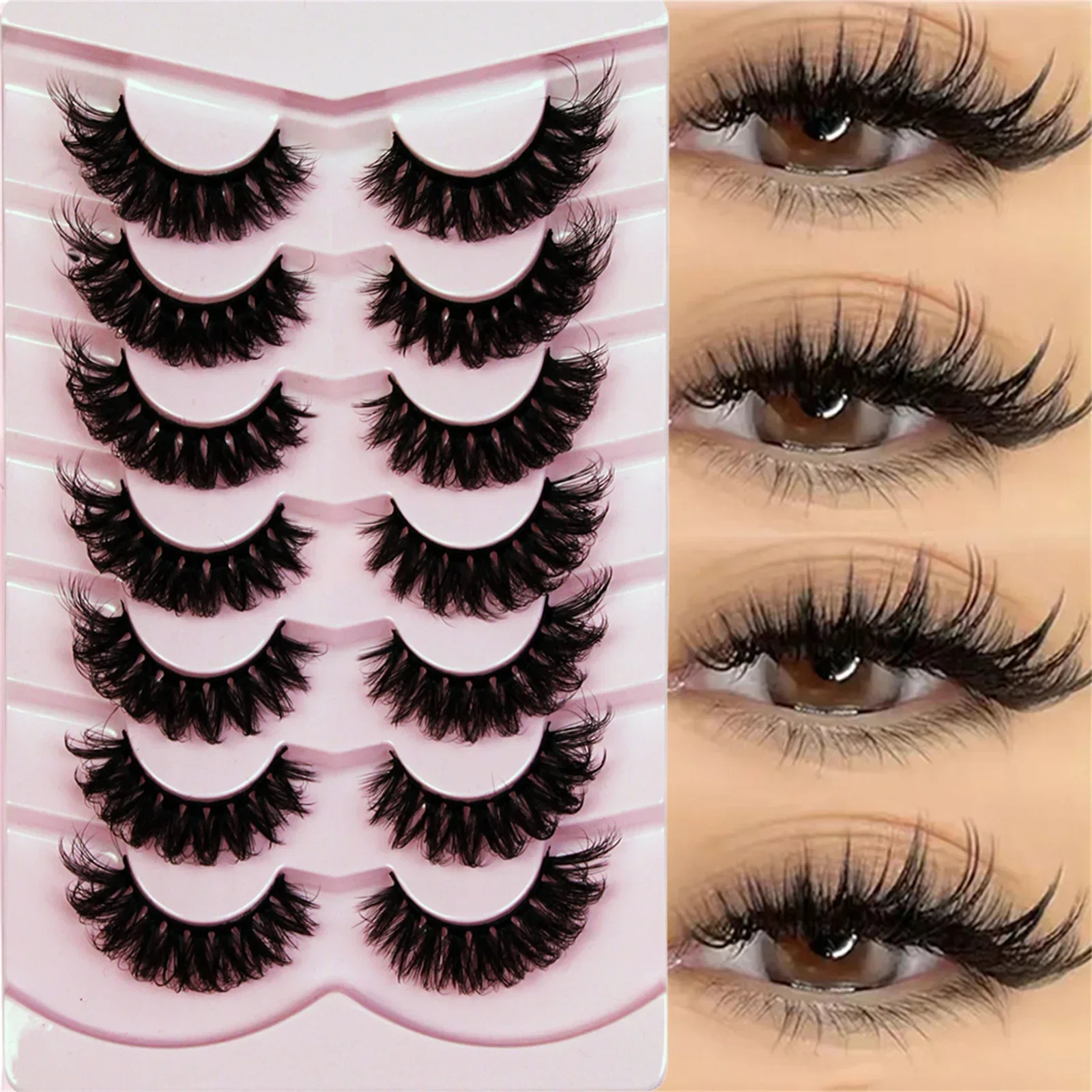 

7 Pairs False Eyelashes Wispy Lashes Natural Look Fake Eyelashes Cat Eye Lashes Faux Mink Fluffy Strip False Lashes Pack