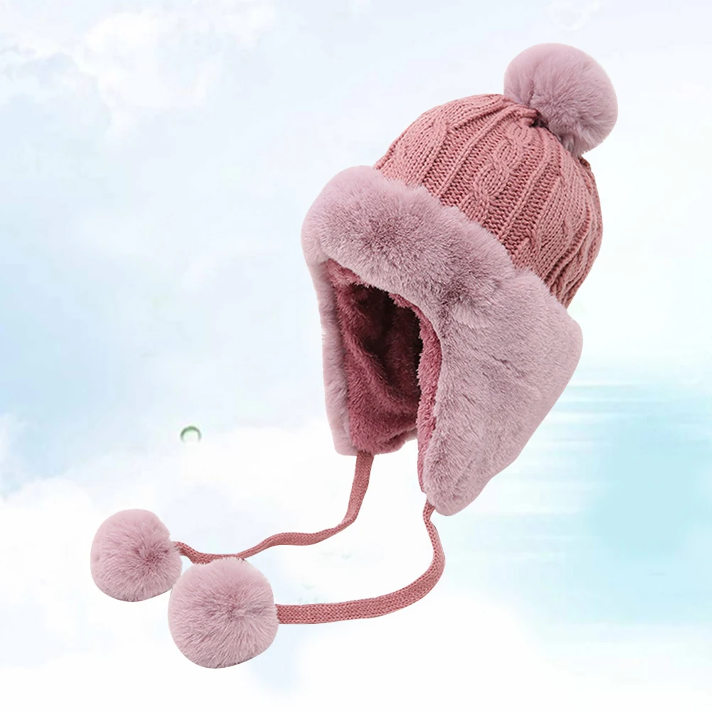 

Warm Knitted Earflap Hat With Pom Pom String Winter Autumn Headwear For Adults Soft Comfortable Gift Family Friends