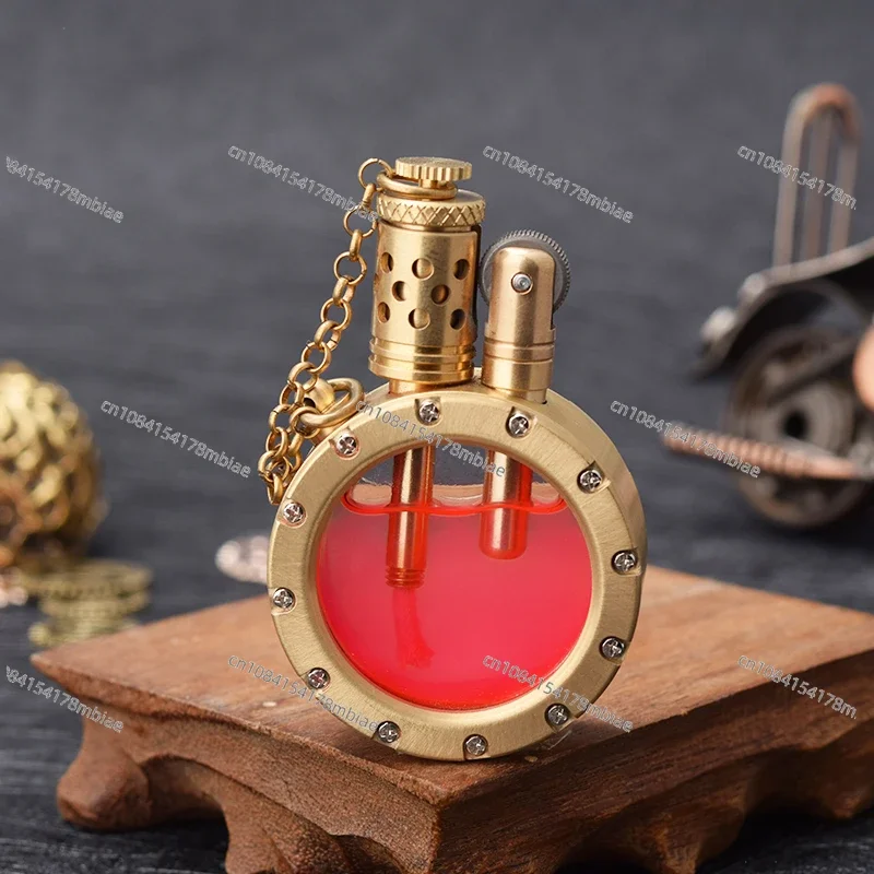 Copper Pure Hand-made Lighter Visible Oil Tank Pure Copper Kerosene Lighter Portable Arc-shaped Collection