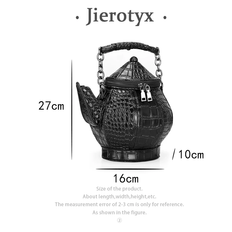 JIEROTYX Vintage Funny Teapot Shaped Handbag Women Crossbody Stone Pattern Leather Single Shoulder Bags Gothic Personality Black