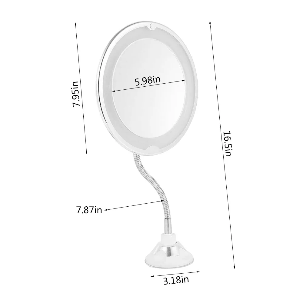 Specchio per trucco ingranditore 10x Specchio per trucco flessibile a collo di cigno con luce a LED Tavolo da toeletta portatile Specchi cosmetici Girevole a 360°