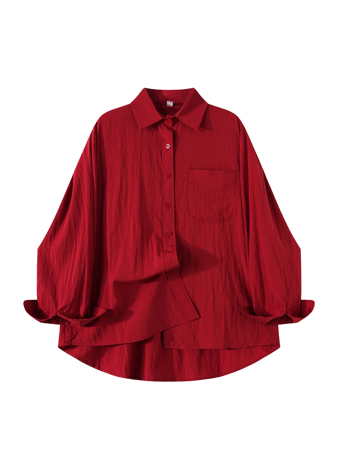 

Стильные красные женские рубашки с воротником с лацканами и длинными рукавами, новинка 2025, лето-осень, свободные офисные женские блузки средней длины, топы