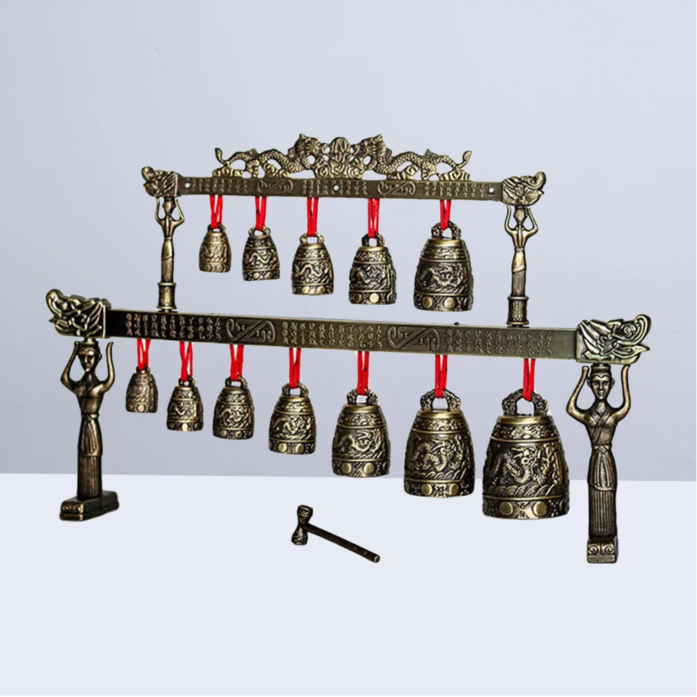 

Round Golden Mini Bronze Chime Decorative Ancient Chinese Instrument Handcrafted Artifact for Office Home Bar Clothes Shop