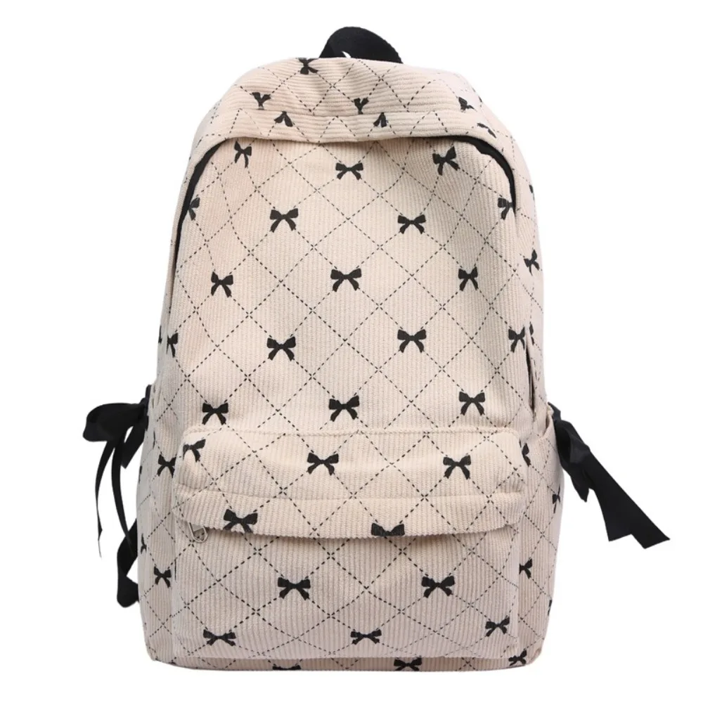 

Вельветовый рюкзак в корейском стиле с принтом банта, вместительный школьный ранец для учащихся средней школы, с регулируемыми лямками, на два плеча