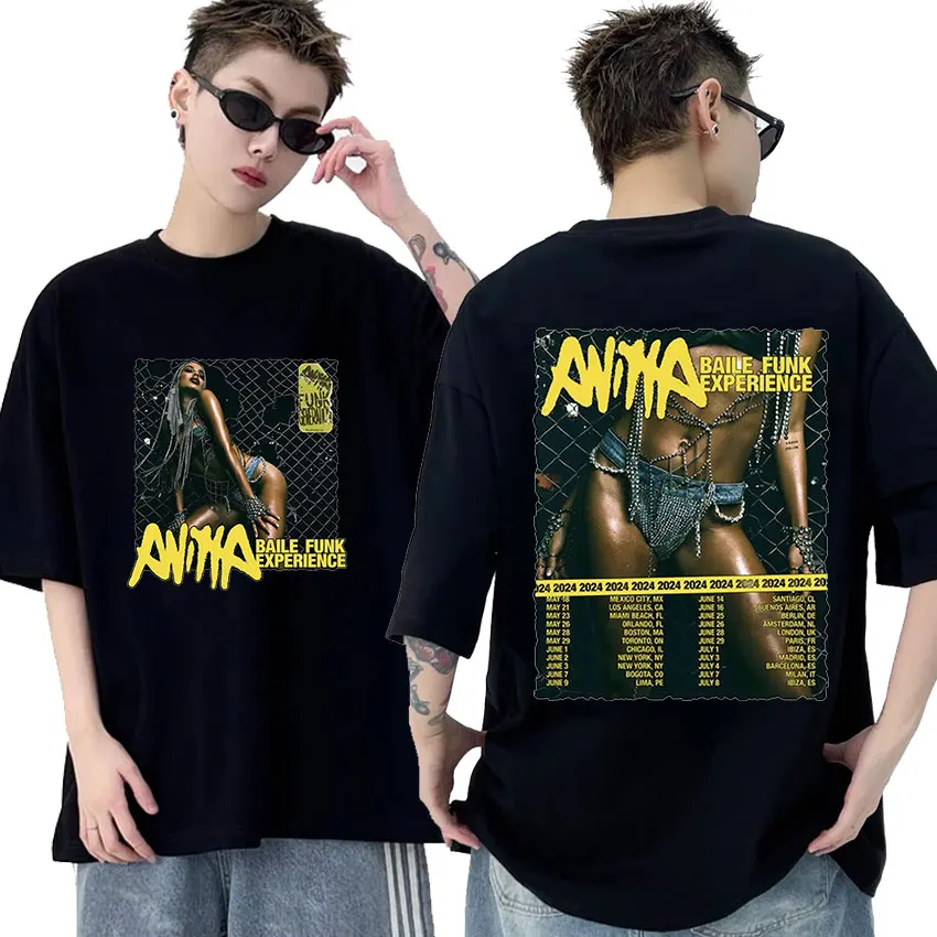 2024 Anitta Baile Funk Experience Tour Graphic T Shirts Men Hip Hop Retro Oversized Cotton T-shirt Unisex Gothic Clothing Tshirt