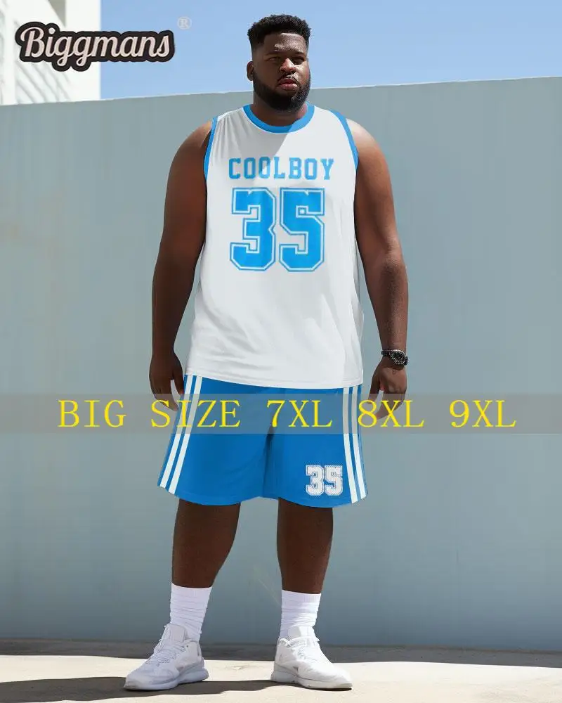 

Biggmans L-9Xl Vest Plus Size Two-Piece Set for Summer Sports Clothing Oversize Basketball Suit Block Print Shorts 7XL 8XL 9XL