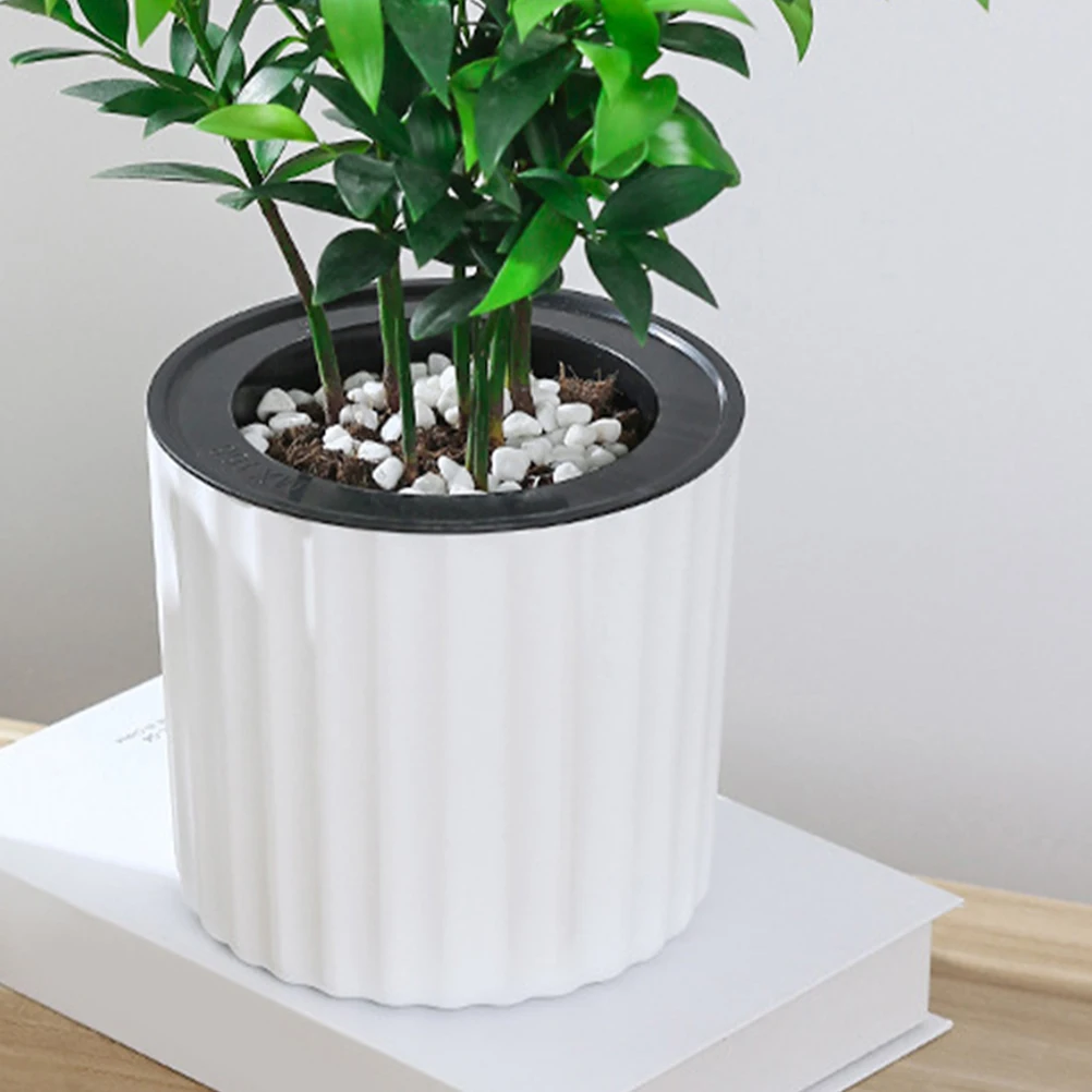 

4 Pcs White Resin Self Watering Flower Pots for Indoor Plants Modern Durable Suitable Herbs Flowers Small Planters Balcony