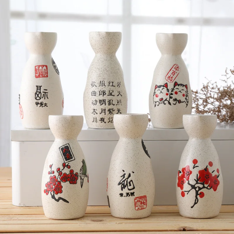 2 Pcs Ceramic Japanese Style Sake Drinkware Maneki Neko Sake Bottle 150ml Tokkuri Sakura Liquor Sake Dispenser Wine Bottle