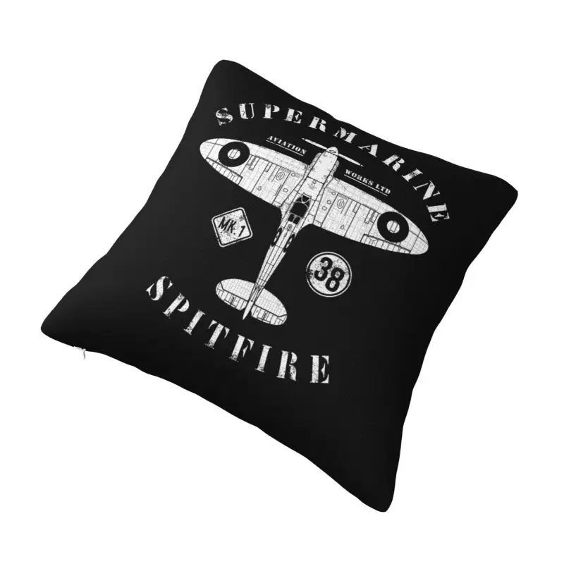 Custom Supermarine Spitfires Throw Pillow Covers Fighter Plane WW2 War Pilot Aircraft Airplane Cushions Cover Square Pillowcase