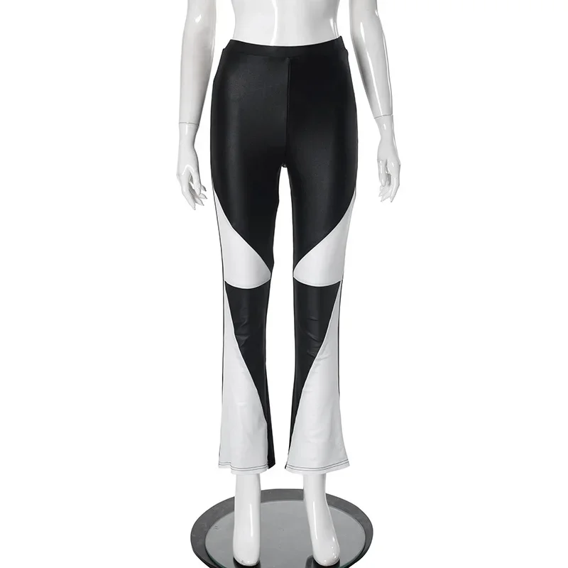 leggings sportivi attillati donna colore contrasto nero bianco pantaloni fianchi vita alta palestra fitness allenamento abbigliamento pantaloni pantaloni della tuta