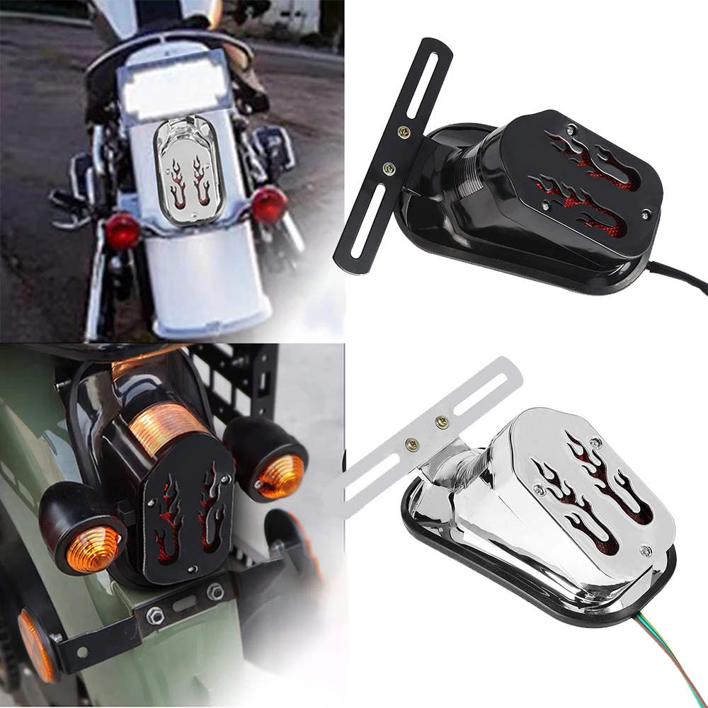 Motorcycle Rear Fender Brake Lamp w/ License Plate Lights Tombstone Skull Cross Tail Light For Harley Chopper Bobber Custom - view 3