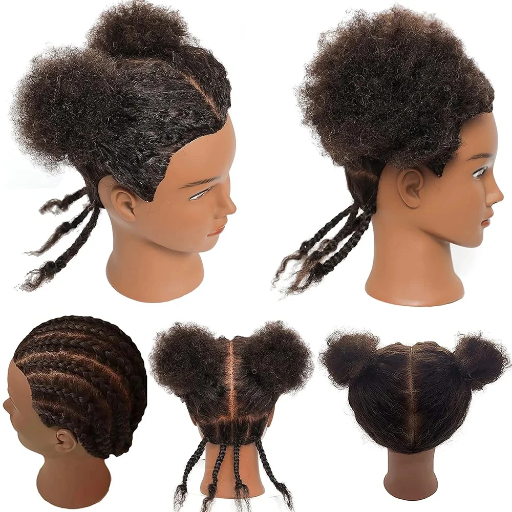 Afro Mannequin Head 6inches 100% Human Hair Traininghead Styling Head Braid Hair Dolls Head for Practicing Cornrows and Braids