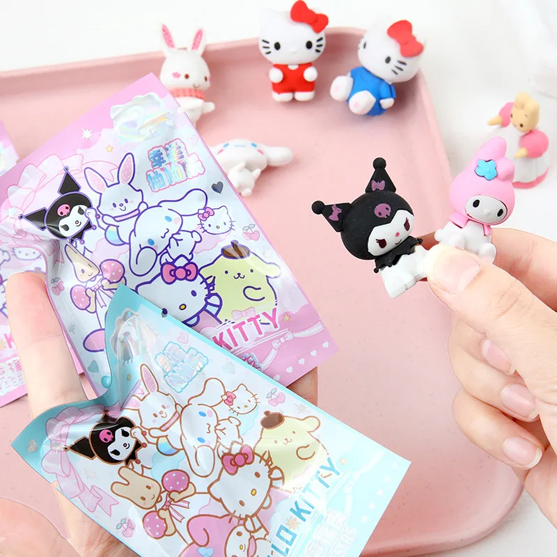 Imagem -04 - Sanrio Cartoon Eraser para Crianças Borracha 3d Ferramentas Limpas Papelaria Escolar Presentes para Estudantes Kawaii Hello Kitty Kuromi 32 Pcs