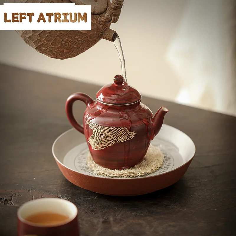 Handmade Heart Sutra Coarse Pottery Pot Bearing Holder Vintage Dry Brew Table Tea Tray Chinese Tea Set Accessories Collection