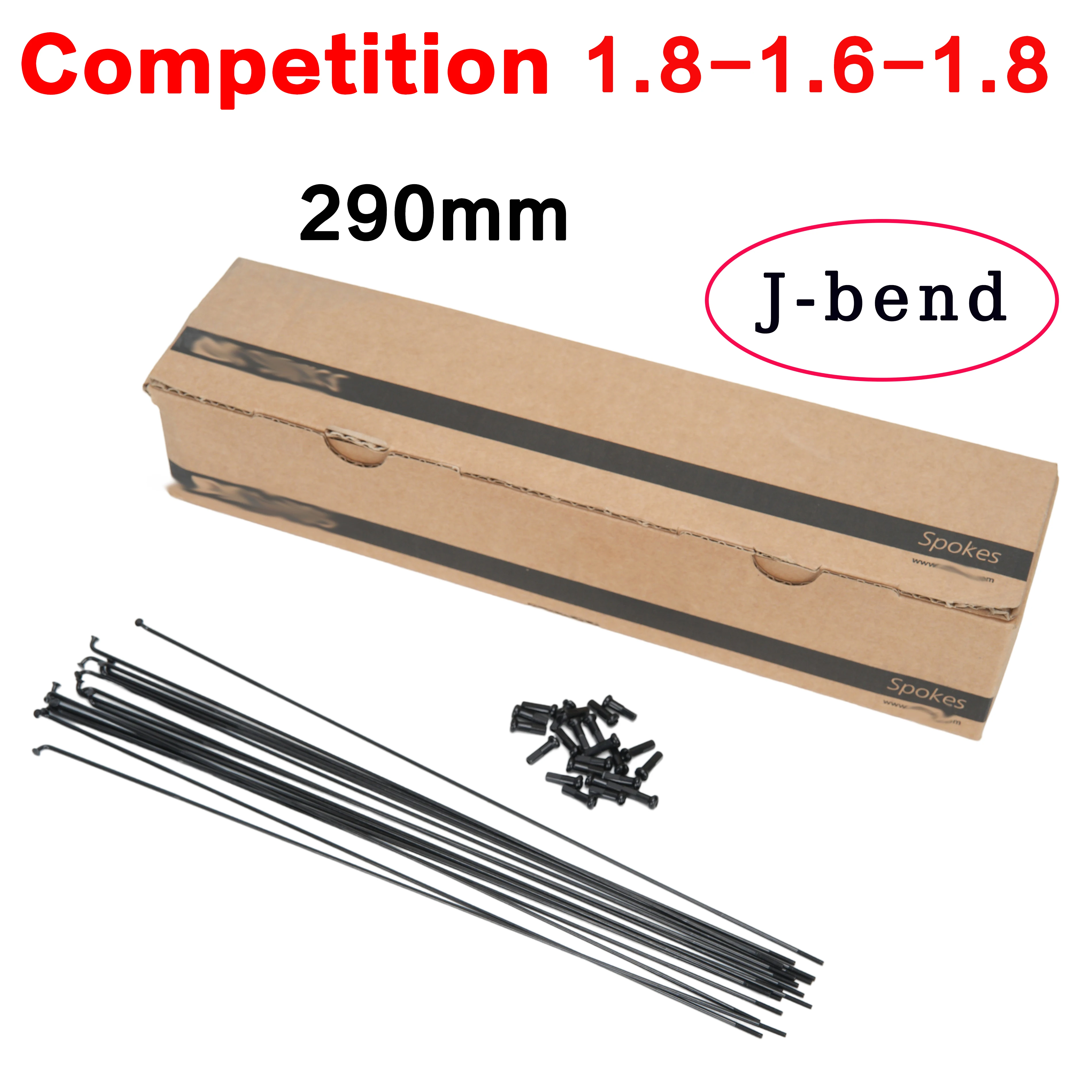 

Bicycle Spokes Competition 1.8-1.6-1.8 290mm Round Spokes J-bend Black Lightweight Variable Diameter Spoke with Nipple
