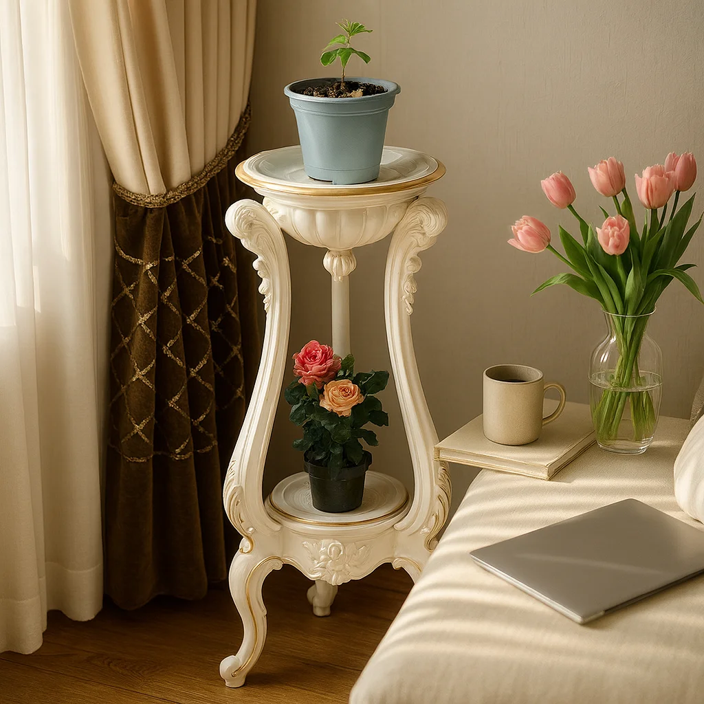 Luxury Classic European Flower Stand, Ornate Trimmed Plant Shelf,Balcony Planter Rack, Vintage Style Multi-Level Display Holder
