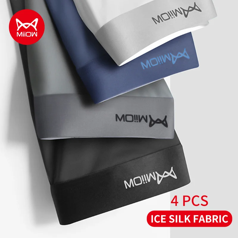 MiiOW 4Pcs Eis Seide Männer Boxer Shorts Graphene Antibakterielle Männer Unterwäsche Mann Unterhose Nahtlose Atmungsaktive Herren Höschen L-5XL