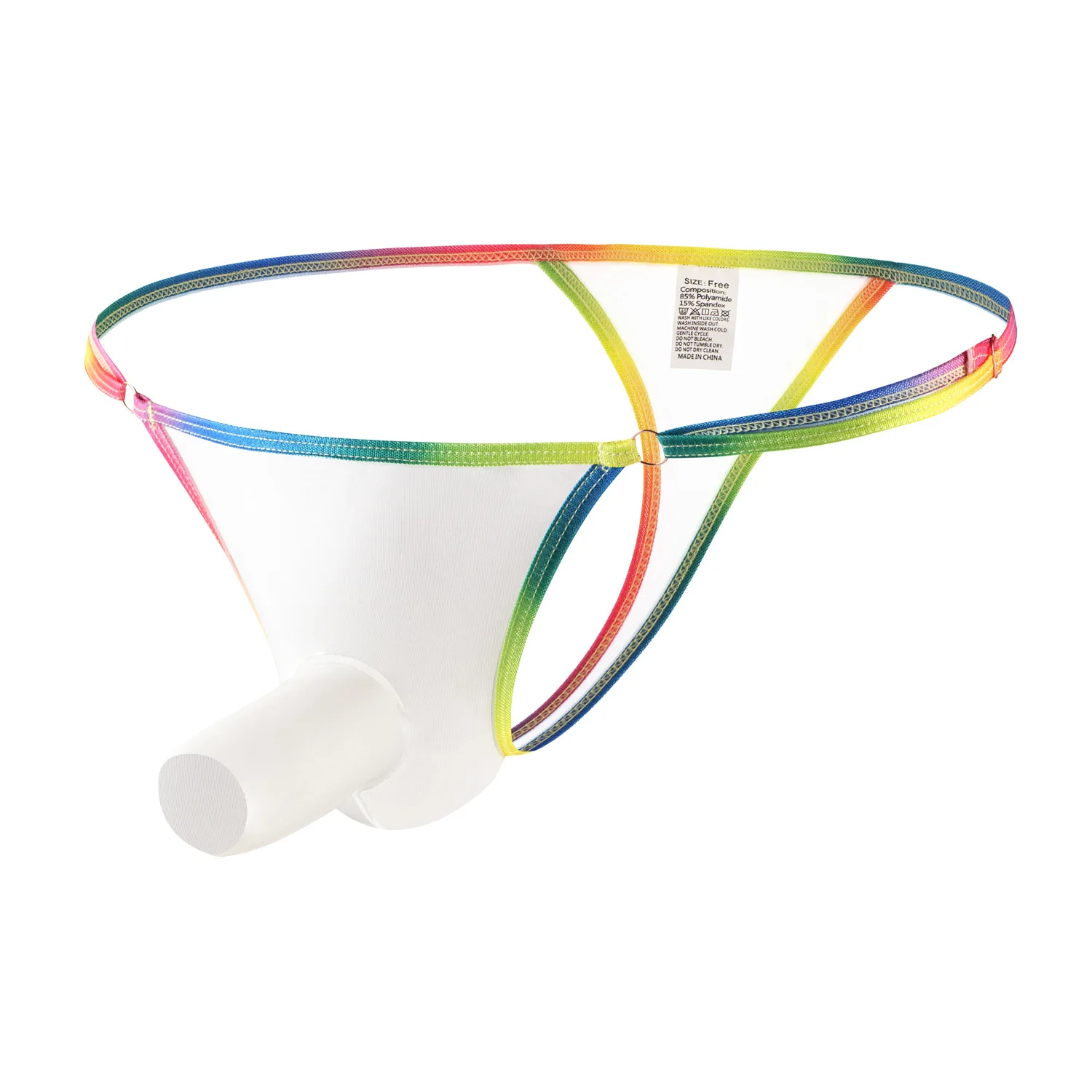 Men Fashion See‑through Mesh T‑Thong Removable Buckle Colorful Trim Low‑rise Underwear