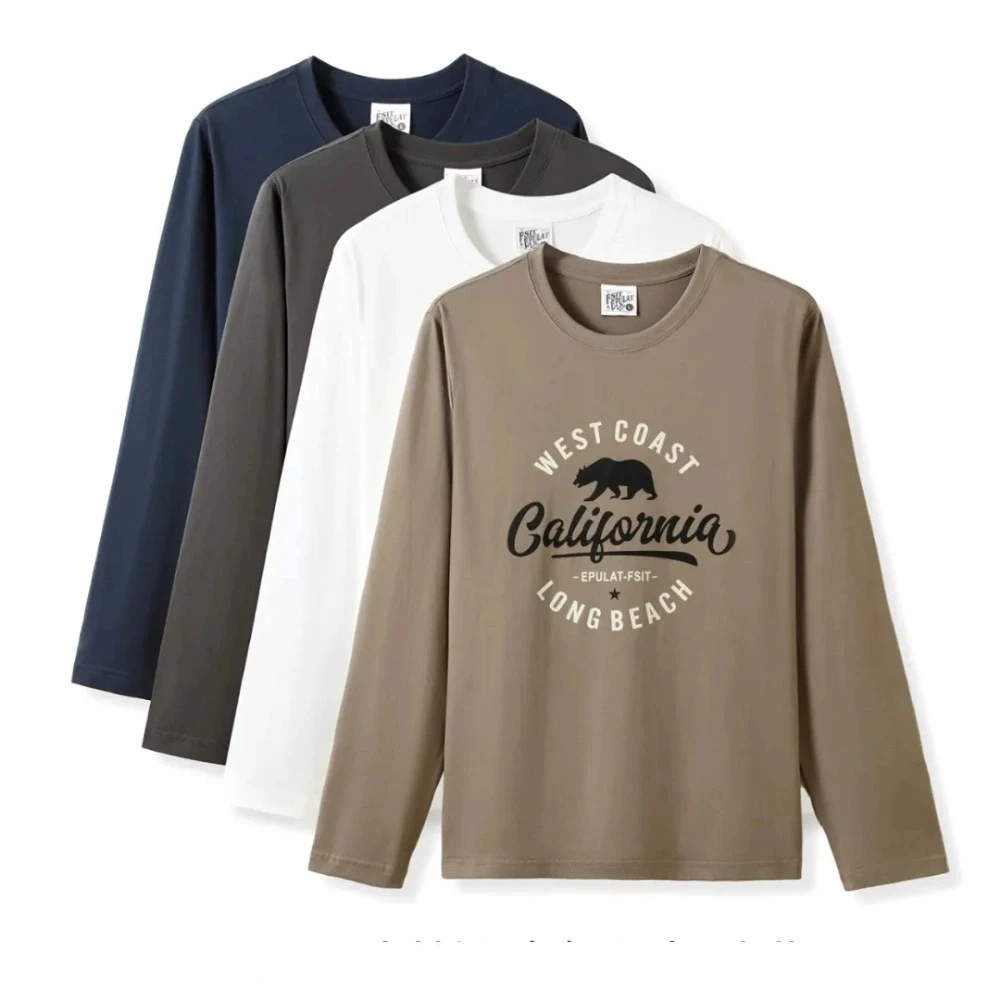100% cotton retro animal pattern print autumn new product men's casual long-sleeved T-shirt