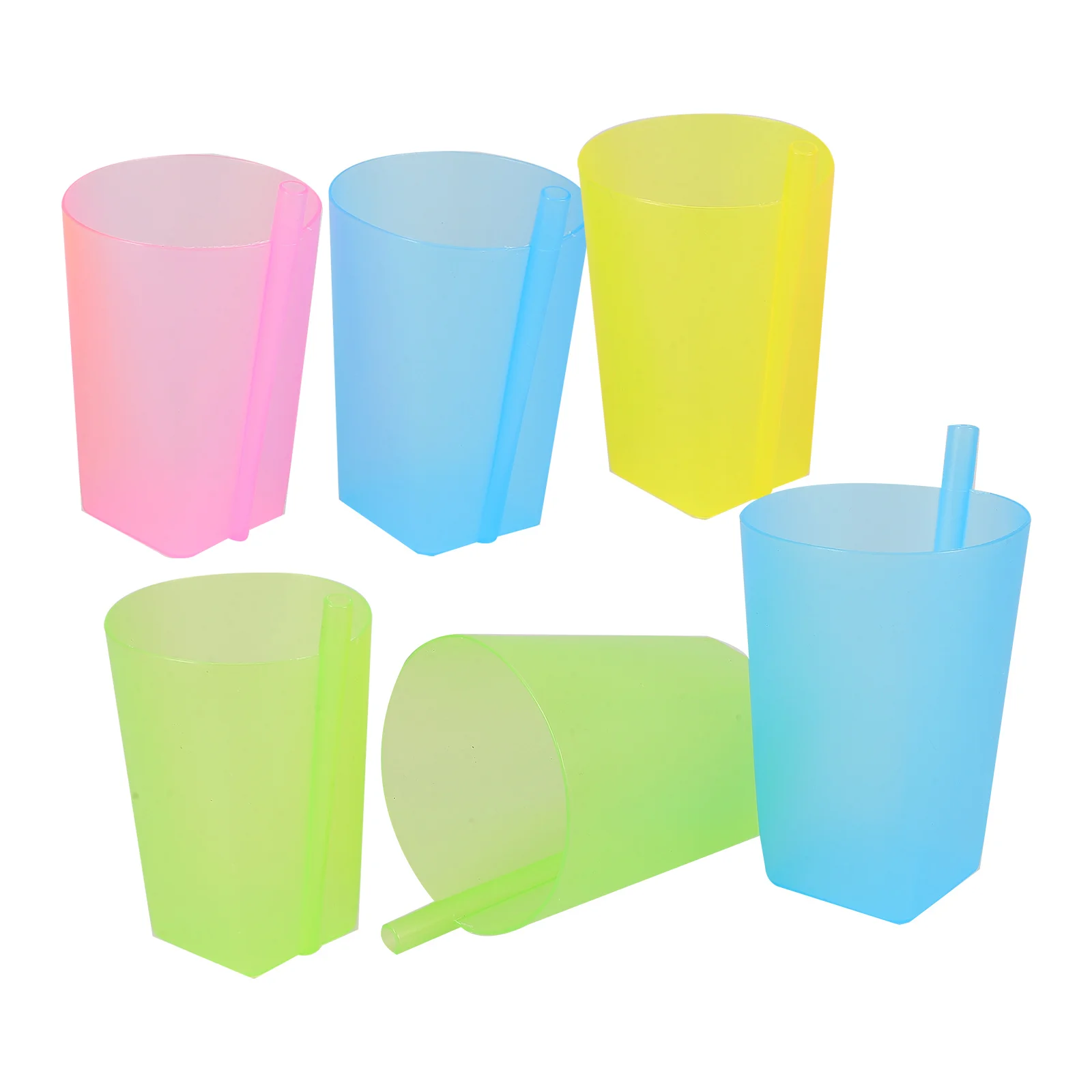 6 قطعة الاطفال اللون قابلة لإعادة الاستخدام تغذية أكواب امتصاص البلاستيك القش المياه للأطفال المدمج في القش طفل كوب ماء تغذية كوب #2