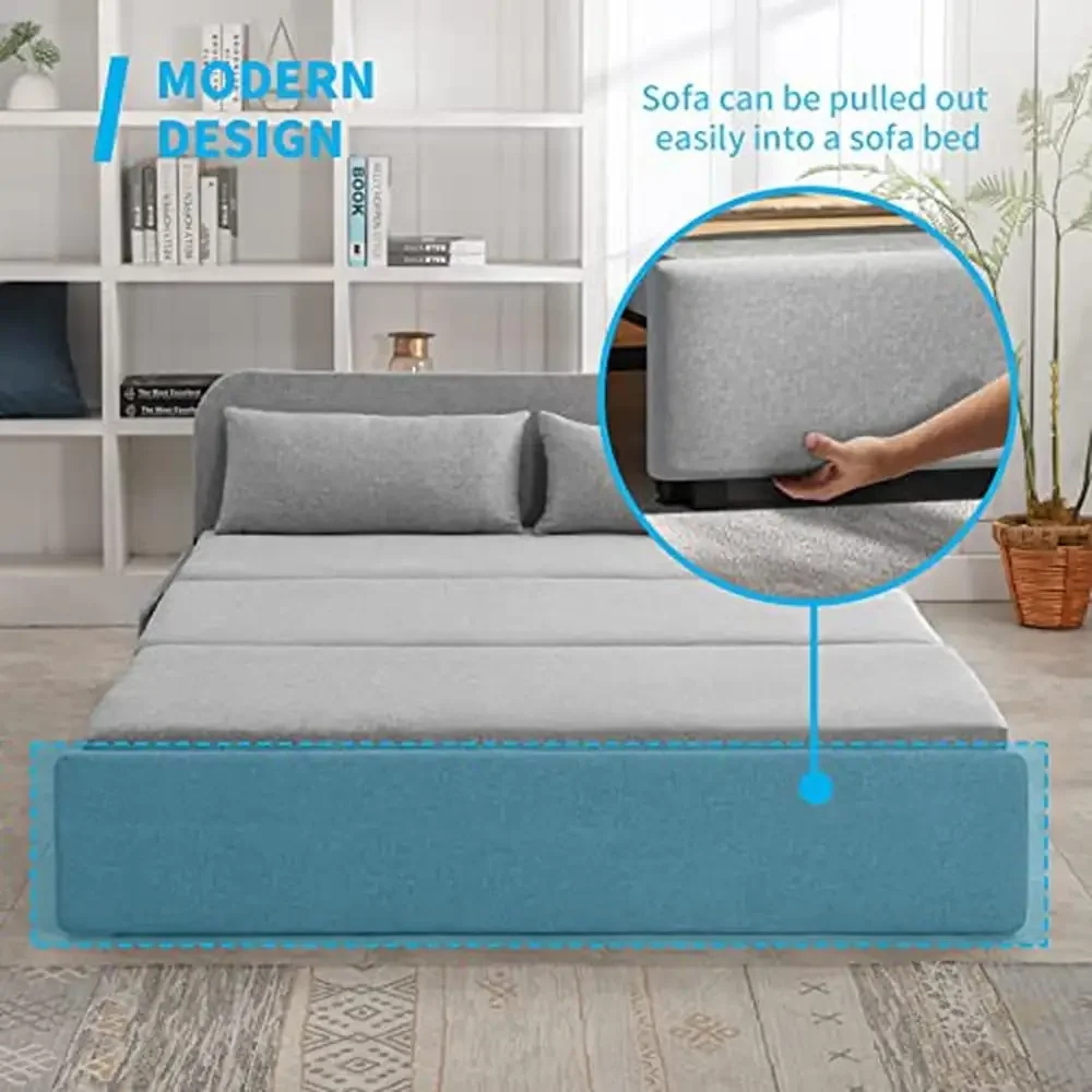 2 in 1 Sleeper Sofa Loveseat Memory Foam Mattress 2 Cushions Convertible Pull Out Sofa Bed Skin-friendly Linen Fabric Stable