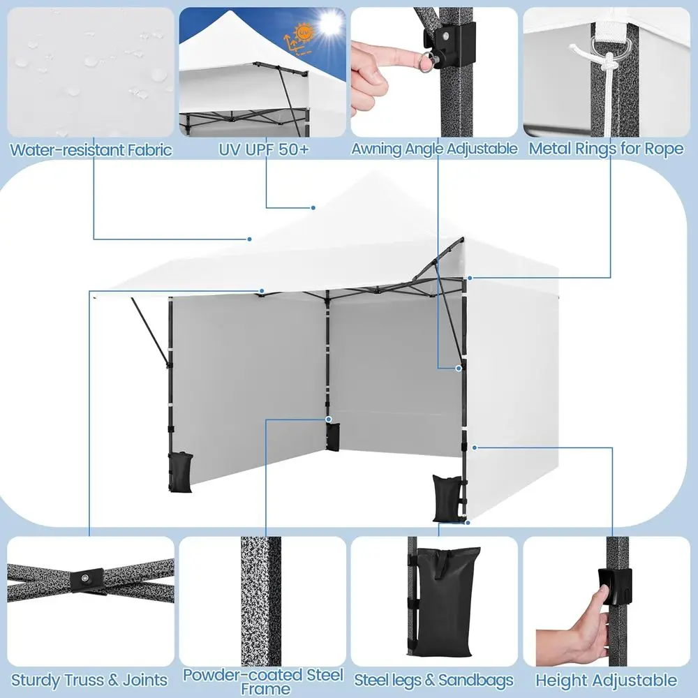 مظلة منبثقة فورية مقاس 10 × 10 مع جوانب قابلة للإزالة ومظلة وعجلات وأكياس رمل وأوتاد للمناسبات الخارجية والحفلات والشاطئ - أبيض #5