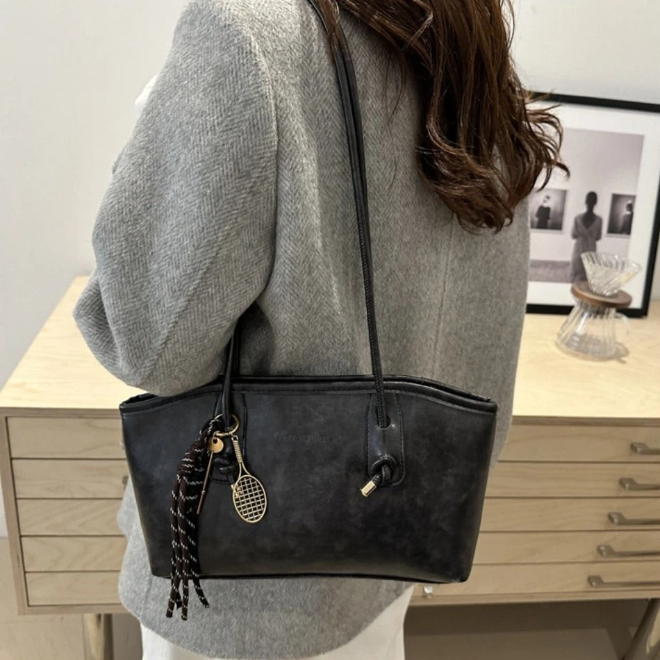 

Retro PU Leather Tote Bag Luxury Y2k Shoulder Bags Commute Casual Hand Bags Lady