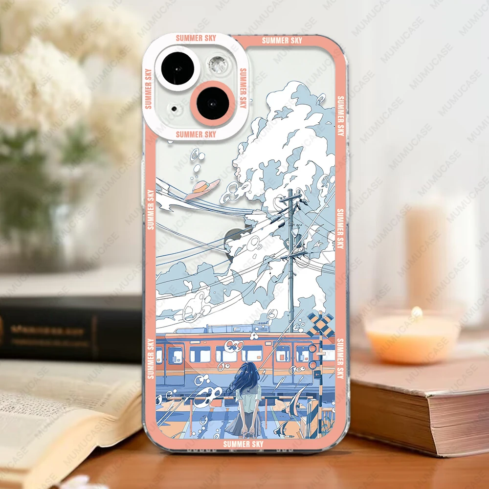 Summer Sky Angel Eyes Phone Case For iPhone 16 15 14 13 12 11 Mini Pro Max XS X XR SE 7 8 Plus Transparent Cover