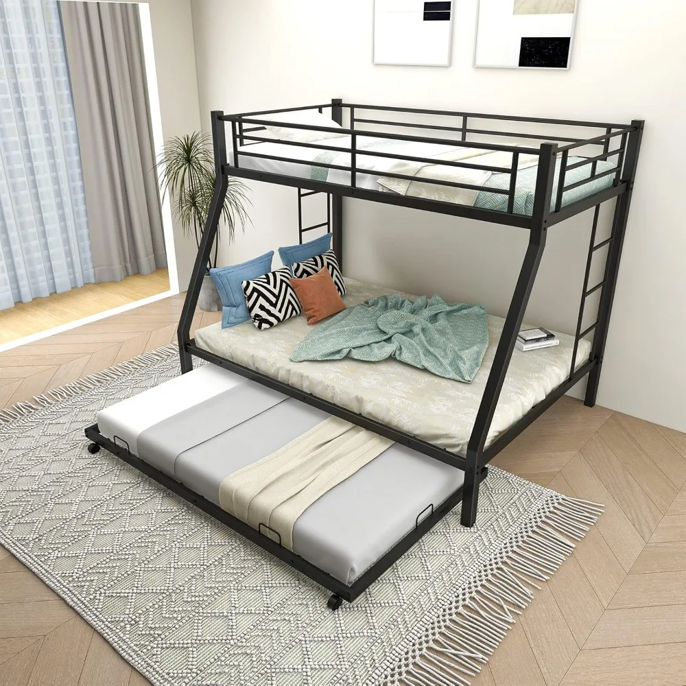 Twin Size Solid Wood Bunk Bed with Detachable Frame, High Safety Rails, and Built-in Ladder