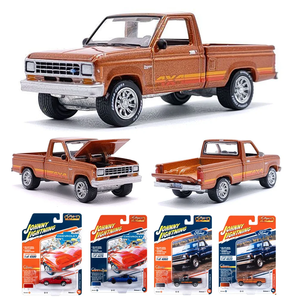 BIN 1/64 JL GreenLight M2 AW 1985 Ford Ranger XL Black Alloy Car Model Diecasts Vehicles Simulation Collection Toys For HotWheel