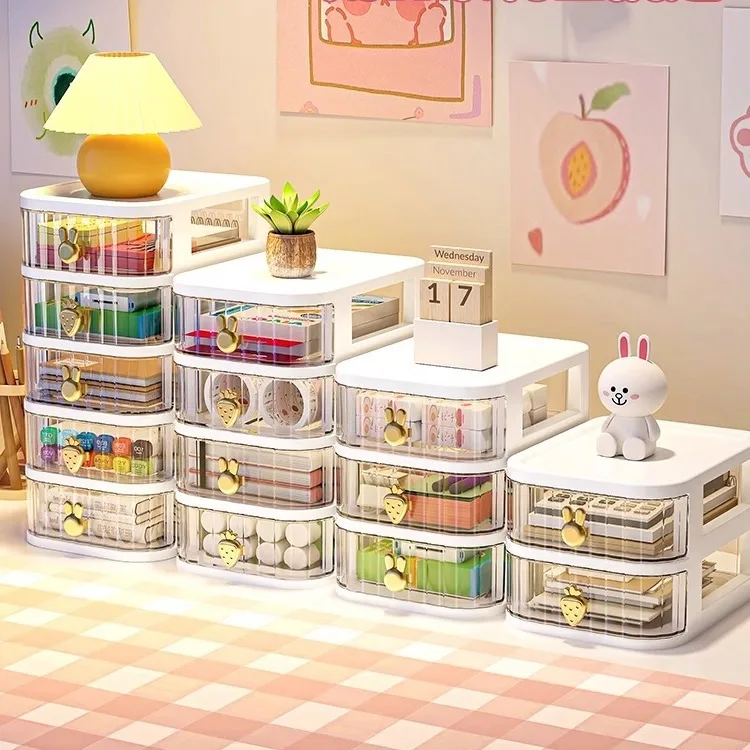 

Desktop Multifunctional Drawer Desk Net Red Cartoon Transparent Visual Dormitory Organizer Stationery Storage Box Students